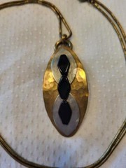 Handmade Marjorie Baer Brass Silver Glass Pendant Necklace & Drop Dangle Earring