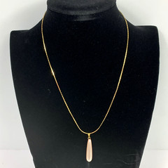 2.38g 18k GT Chain 17″ Necklace w/ Pearl Pink Design Teardrop pendant 8.5″ drop