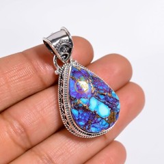 Purple and Blue Copper Turquoise Pendant 925 Sterling Silver Design Pendant
