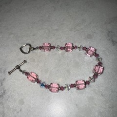 Handmade Pink And White Stone 7.5 inch bracelet.