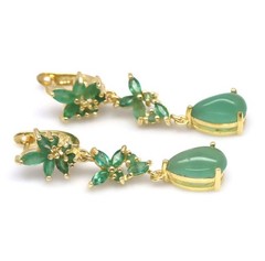 Handmade Green Prehnite And Emerald Drop Dangle Earrings Silver 925 Gold Plated