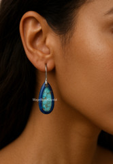 Vintage Natural Blue Sea Sediment Jasper Stone Silve Earrings Women Reiki Gift