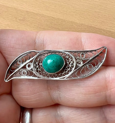 VINTAGE ISRAEL CHRYSOCOLLA EILAT STONE LACE DESIGN BROOCH PIN 925 STERLING SILVR