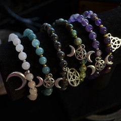 Triple Moon Goddess & Turquoise Bracelet Wiccan Lunar Occult Witchy Jewelry Gift