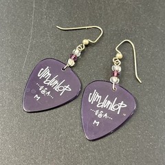 Jim Dunlop USA M Purple Guitar Pick Earrings Rock & Roll Music Pierced Dangle