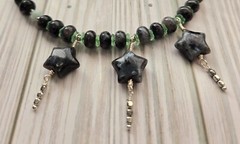 Larvikite stars, rondelle Necklace, Bracelet, Earring Set, HAND MADE