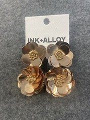 Ink + Alloy Gold Double Flower Post Earrings Statement Wedding Metallic