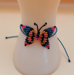 Hand-woven Macrame Anklet, Multicolor Butterfly Design, Adjustable