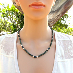 19 1/2″ Handmade Hand Knotted Multi Gemstone Seraphinite Necklace, Adjustable