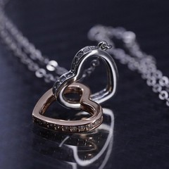 16+4” two tone sterling silver 925 circle chain necklace cz heart pendant