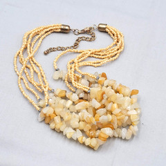 Artisan Agate Bead Necklace Statement Layered Tan Orange 16″-20″