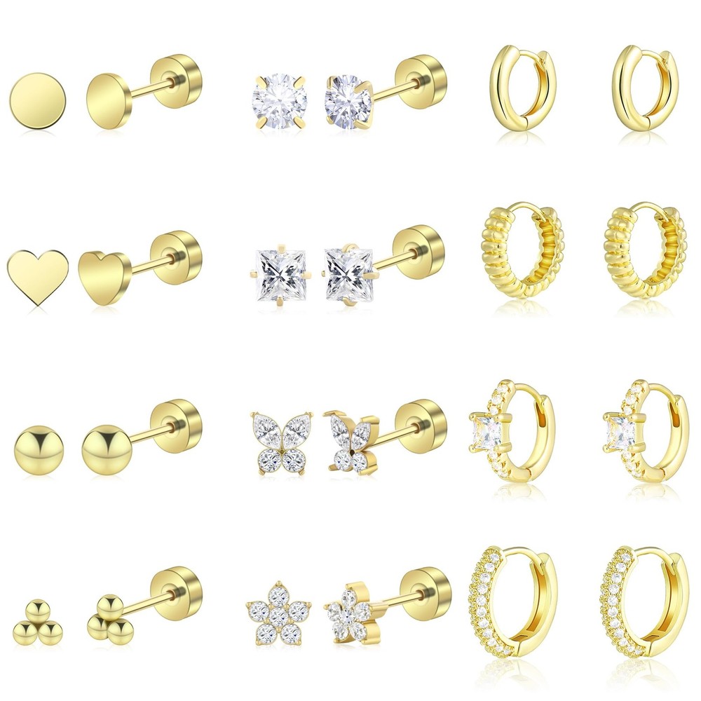 Wgoud 12 Pairs Hypoallergenic Surgical Steel Earrings for Sensitive Ears Wate…