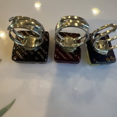 (3) Lot – Italian Murano Art Glass Accent Rings Adjustable Signed Statement Ring