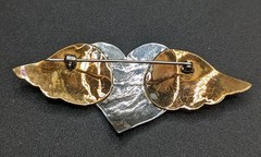 Artisan Sterling Silver Mixed Metal Music Notes Winged Heart BROOCH Signed Roné