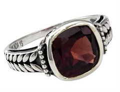 DESIGNER YS INDIA Sterling Silver Square Cut GARNET Fancy Band Ring~Size 6