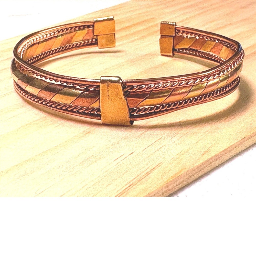 Mixed Metal Cuff Bracelet Women’s 7.75 Copper Brass Good Braided Boho