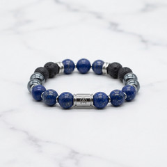 Altius Men’s Lapis Lazuli Lava Rock Hematite Bead Bracelet 8mm Stretch Handmade