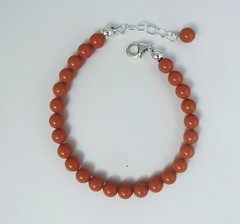 Coral Pearl Bracelet with Crystal elements.7,8,9 inch. (8mm,10mm,12mm)