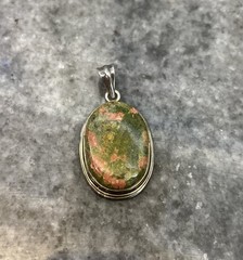 Unakite Pendant W/Silver Surround