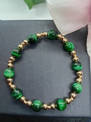 Green Tigers Eye 14K Gold Filled Stretch Bead Bracelet 8MM Wealth Healing New