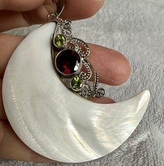 Bali Legacy White Shell Crescent Moon Multi Gemstone Pentant