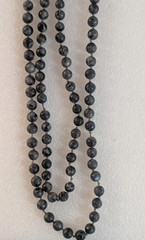 Gray Black Natural Stone Larvikite? Labradorite? Round Long Beaded Necklace 60″