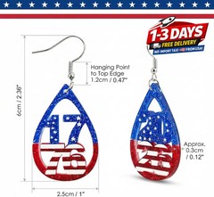 250th Anniversary Dangle Earrings Set, Patriotic Design Jewelry
