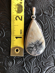 Rustic Artisan Southwest White Black Picasso Jasper Raindrop Pendant Bezel 2″