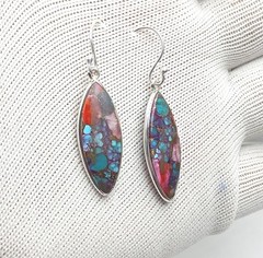 Handmade Pink Oyster Turquoise Sterling Silver Earrings Natural Gemstone Jewelry
