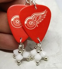 NHL Detroit Red Wings Guitar Picks with White Swarovski Crystal Dangles