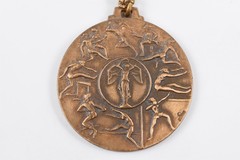 Handmade Studio Bronze Copper Sports Figure Disk Pendant Necklace 28 in