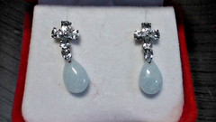 Aquamarine Gemstone Teardrop .925 SILVER Earrings with Crystals – 1 1/2″