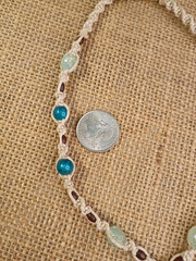 New Natural Hemp Necklace W/ Peace Sign Charm & Mixed Beads 16 in Twist Macrame