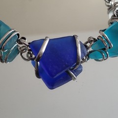 SADIE GREEN SEA GLASS HANDCRAFTED STATEMENT NECKLACE THICK WIRE WRAPPED