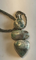 Artisan Sterling Peruvian Opal Boho Statement Necklace 18” Rope Chain Greens