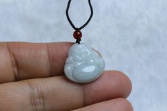 Cert’d Natural White green A Jadeite jade Hand-Carved Buddha Pendant