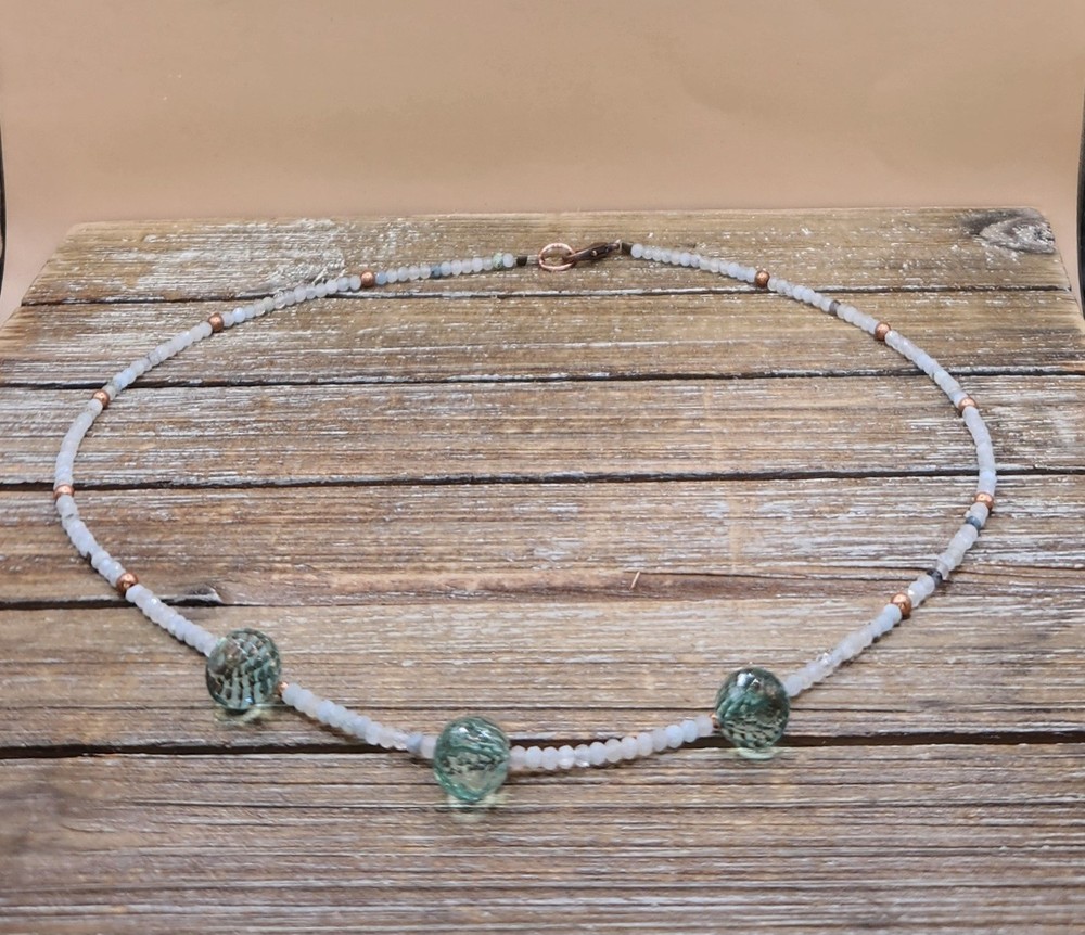 Aquamarine, Green Amethyst and Copper Beaded Necklace