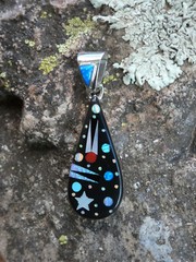 Celestial Vibrant Night Sky Micro Inlay Gemstone Sterling Silver 925 Pendant E25