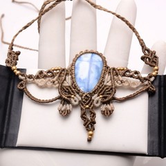 Handmade Natural Blue Opal Gemstone Bohemian Macrame Healing Choker Necklace