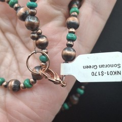 Sonoran Green Turquoise Solid Copper Navajo Pearl Necklace 23″ Southwestern