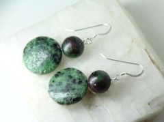 Ruby Zoisite Green 18mm Coin Gemstone .925 Sterling Silver Earrings 1 3/4″