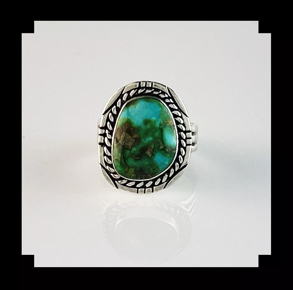Navajo Style Sterling and Sonoran Gold Turquoise Ring Size 8