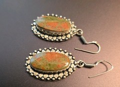 Artisan Handmade Sterling Silver Unakite Jasper Dangle Earrings