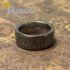 RARE 80% SILVER JAPANESE 50 Sen COIN RING SIZES 5-12 UNIQUE Handmade Jewelry