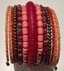 Boho Beaded Wrap Memory Wire Bracelet Multi Color Red Pink Orange Stacked