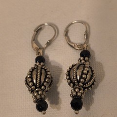 925 Sterling Silver Hot Air Balloon Teardrop Earrings Onyx Charm Lever Back