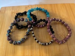 One of a Kind NWT Handmade Gemstone 5 Bracelet Stack Onyx Jasper Agate Jewelry