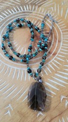 Barse 925 Sterling Smoky Quartz Turquoise Necklace | Long Boho Statement Pendant