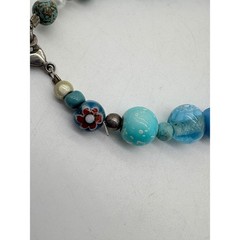J Whitney Artisan Blue Lampwork Glass and Stone Beaded Bracelet Bohemian 6 Inch