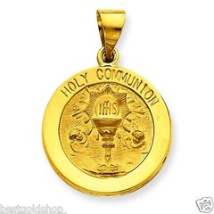 3D Holy Communion Chalice Medal Charm Pendant Solid Real 14K Yellow Gold